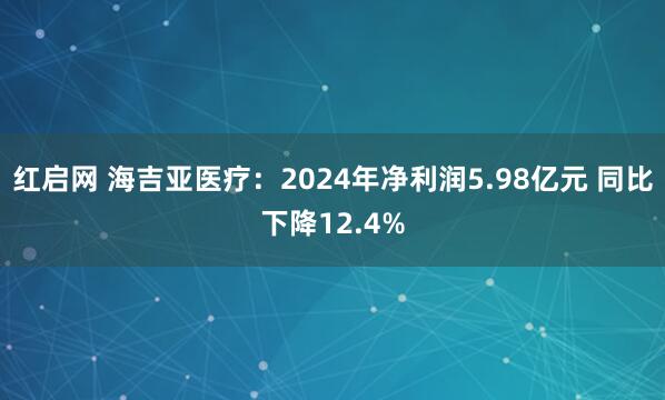 红启网 海吉亚医疗：2024年净利润5.98亿元 同比下降12.4%